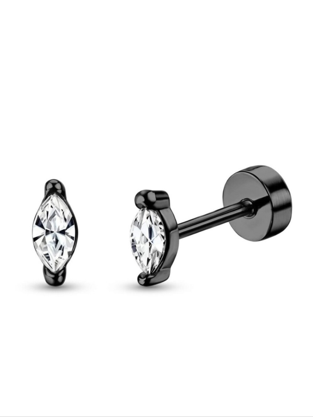 Black Marquise Flat Back Earrings